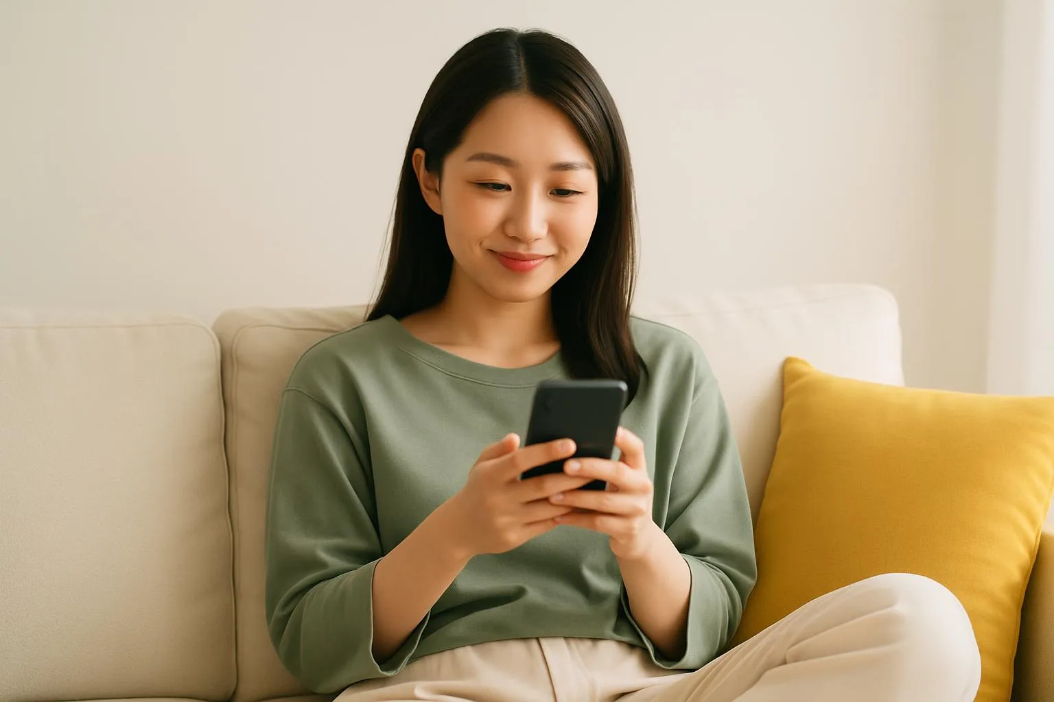 노트북과 상품 샘플 앞에서 체크리스트를 살펴보는 셀러의 손